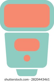 Camera electronic speedlight flash lighting accessory flat pastel icon isolated on white background photographic strobe tool