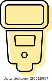 Camera electronic speedlight flash lighting accessory line art icon with yellow background spot isolated on white background professional photography tool