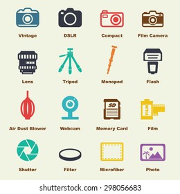 camera elements, vector infographic icons