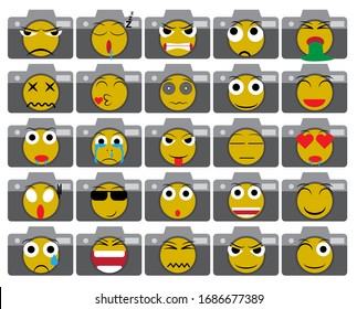 camera emoticon vector bundle set
