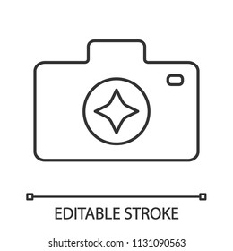 Camera enhance linear icon. Thin line illustration. Photography. Photo camera. Contour symbol. Vector isolated outline drawing. Editable stroke