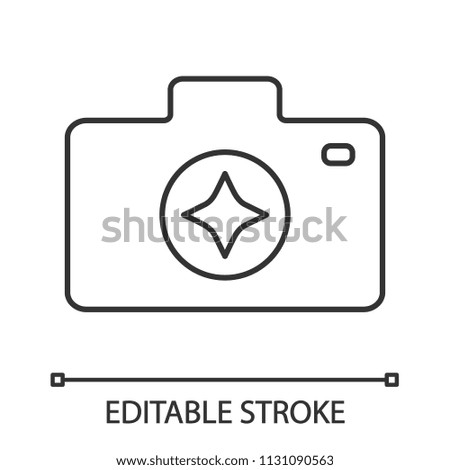 Camera enhance linear icon. Thin line illustration. Photography. Photo camera. Contour symbol. Vector isolated outline drawing. Editable stroke