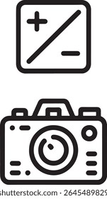 Camera with Exposure Compensation Icon Photography Tool Representing Overexposure and Underexposure Mode for Professional Photographers and Photo Enthusiasts
