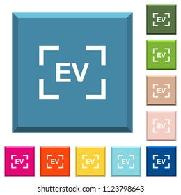 Camera exposure value setting white icons on edged square buttons in various trendy colors