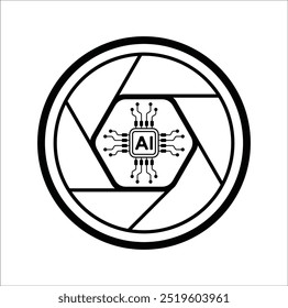 Camera exposure vector with AI or Artificial intelligence chip icon with circuit vector illustration design. Eps 10
