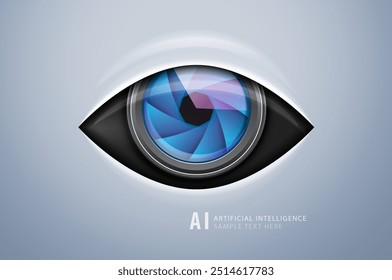 Ojo de cámara de Inteligencia Artificial, arte conceptual, futuro de la Tecnología, aprendizaje automático y robots con intelecto. Ilustración vectorial.