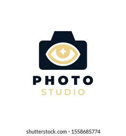 Camera with eye and shining star concept illustration for logo template design.