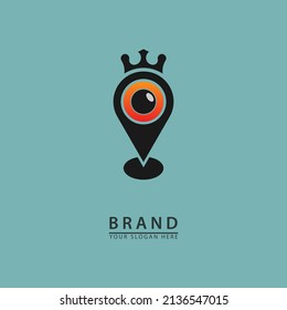Camera eye symbol location crowned king elegant logo icon. simple flat design vector