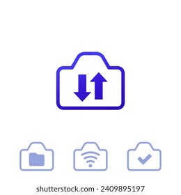 camera, file transfer icons on white