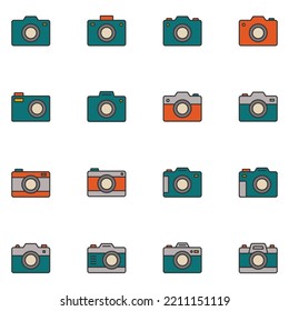 Camera Filled Line Icon Set Vector