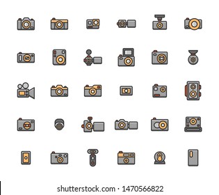 Camera Filled Outline Icon Set ,Vector Illustration.