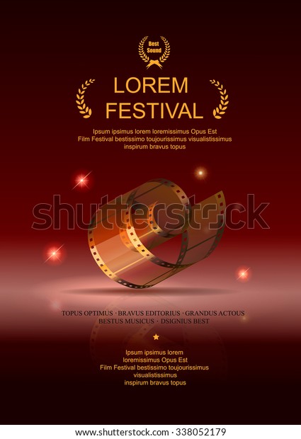 Camera film 35 mm roll gold, festival\
movie poster, Slide films frame, vector\
illustration