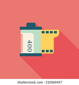 camera film, flat icon with long shadow