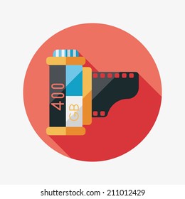 camera film, flat icon with long shadow