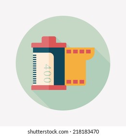 camera film, flat icon with long shadow