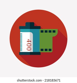 camera film, flat icon with long shadow