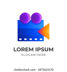 plantilla de logotipo de película de cámara con estilo 3d colorido