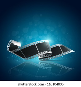 Camera film roll blue background, vector illustration