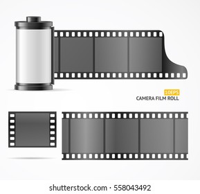 Camera Film Roll Cartrige, Blank Slide and Filmstrip for Equipment. Vector illustration