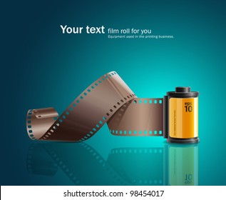 Camera film roll design on blue background. vector illustration