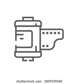 Camera film roll icon. 35mm photo film reel. Outline illustration of Film roll vector icon for web. Web symbol for websites and mobile app. Trendy design. Vector illustration.