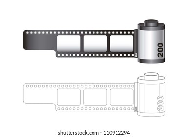 Camera film roll with lines isolated over white background. vector