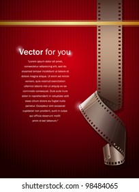 Camera film roll on wallpaper red background, vector illustration