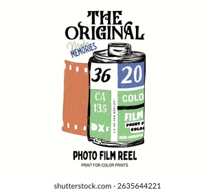 Camera film roll and the film strip. Vintage camera film.