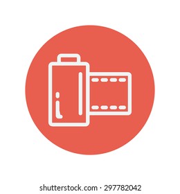 Camera film roll thin line icon for web and mobile minimalistic flat design. Vector white icon inside the red circle.