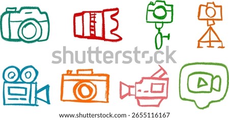 Camera Filming Related Icon Crayon Chalk Drawing Doodle Vector