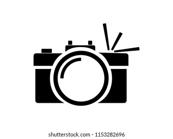 camera with flash in geometric style, logo, sign, icon, symbol, emblem. For a photographer, photo studio