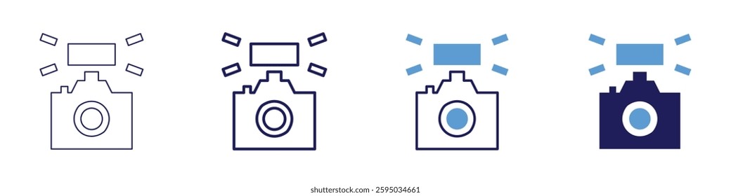 Camera flash icon in 4 different styles. Thin Line, Line, Bold Line, Duotone. Duotone style. Editable stroke.