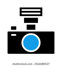 Camera with flash icon. Concept of photography, image, and snapshot.