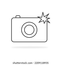 camera with flash icon, photo shot light, professional paparazzi concept, photography process, thin line symbol on white background - editable stroke vector illustration eps10.