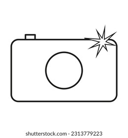 cámara con un icono de flash, luz de toma de fotos. concepto de paparazzi profesional. proceso fotográfico. Ilustración vectorial. Imagen de archivo.