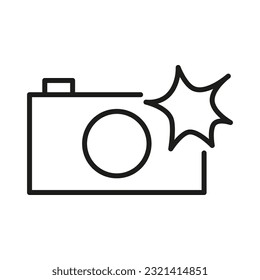 camera with flash icon, photo shot light, professional paparazzi concept. Vector illustration. stock image.