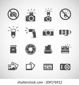 camera and flash icon set, each icon is a single object (compound path), vector eps10