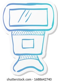 Icono de flash de cámara en color adhesivo. Equipo fotográfico bombilla estudio
