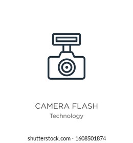 Camera flash icon. Thin linear camera flash outline icon isolated on white background from technology collection. Line vector sign, symbol for web and mobile