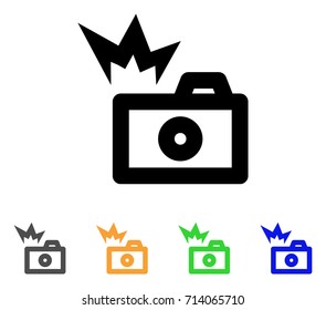 Camera Flash icon. Vector illustration style is a flat stroke iconic camera flash symbol with black, gray, green, blue, yellow color versions. Designed for web and software interfaces.