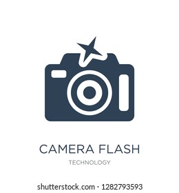 camera flash icon vector on white background, camera flash trendy filled icons from Technology collection, camera flash vector illustration