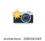 Camera with flash light vector isolated icon. Photo camera emoji illustration. Camera vector isolated emoticon