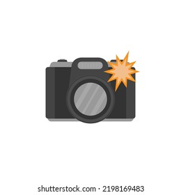 Camera with flash light vector isolated icon. Photo camera emoji illustration. Camera vector isolated emoticon