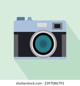 Camera with flash light vector isolated icon. Vintage photo camera icon, flat style Pro Vector illustration.