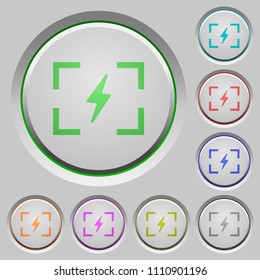 Camera flash mode color icons on sunk push buttons