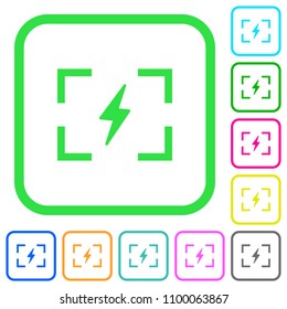 Camera flash mode vivid colored flat icons in curved borders on white background