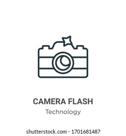 Camera flash outline vector icon. Thin line black camera flash icon, flat vector simple element illustration from editable technology concept isolated stroke on white background