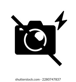Camera flash photography prohibited silhouette icon. Camera regulation. Vector.