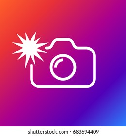 Camera flash rounded icon. Vector illustration style is flat iconic symbol white color on the color background. Editable stroke