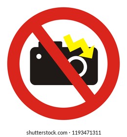 Camera with flash, sign, ban on taking pictures with lightning, vector icon